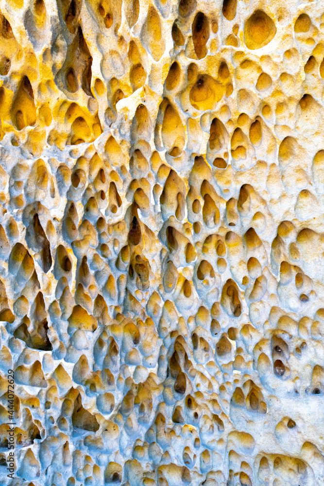 Weathered sandstone detail. Rock wall with small holes texture. Natural backround Weathered sandstone detail. Rock wall with small holes texture. Natural backround