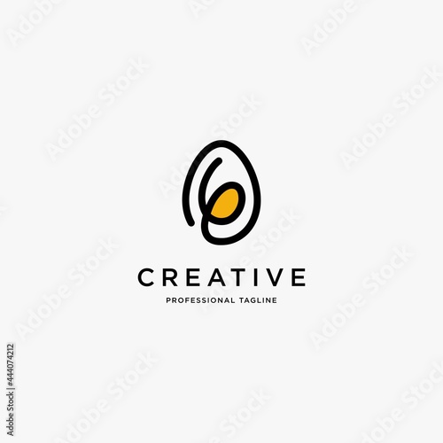 Egg food logo template. Egg logo with spoon icon. Egg restaurant logo