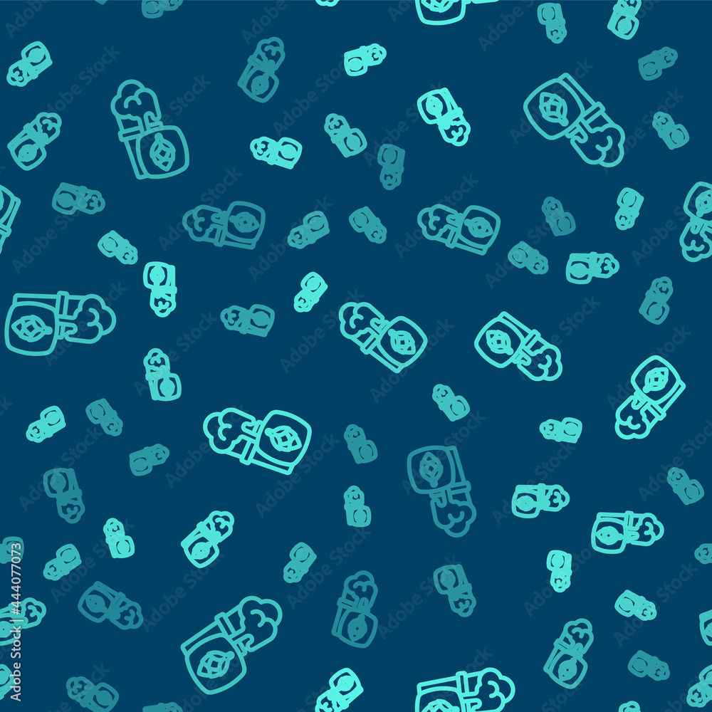 Green line Glass of beer icon isolated seamless pattern on blue background. Vector Green line Glass of beer icon isolated seamless pattern on blue background. Vector