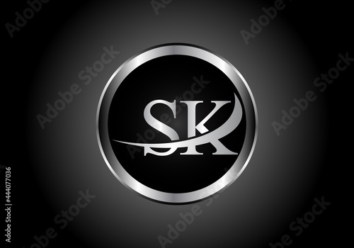 silver letter SK metal combination alphabet logo icon design with grey color on Black and white gradient design for a company or business photo