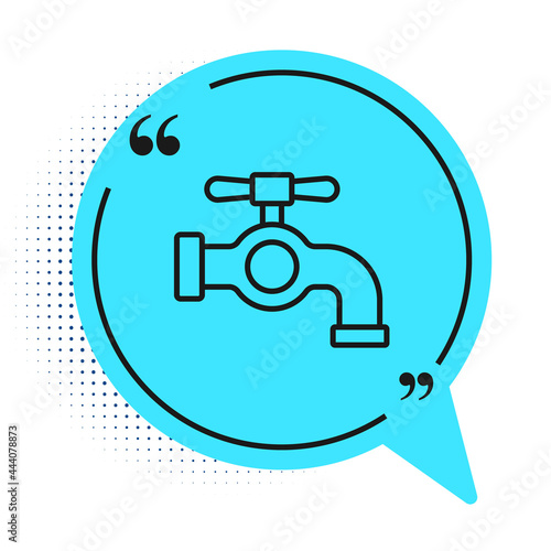 Black line Water tap icon isolated on white background. Blue speech bubble symbol. Vector