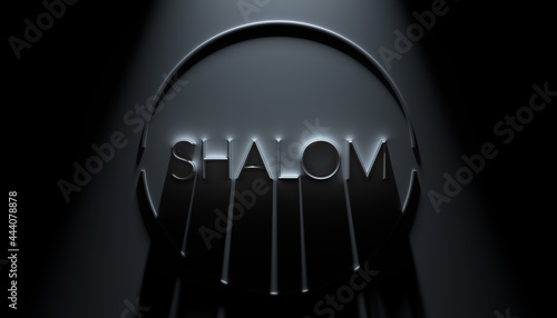 Monochromatic Modern SHALOM 3D Illustration title with Dramatic Lighting and Long Shadows