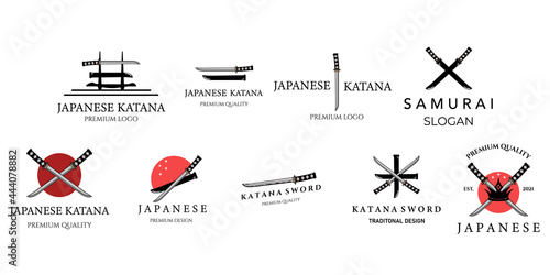 set Weapon katana or ninja vintage icon minimalist vector logo illustration design