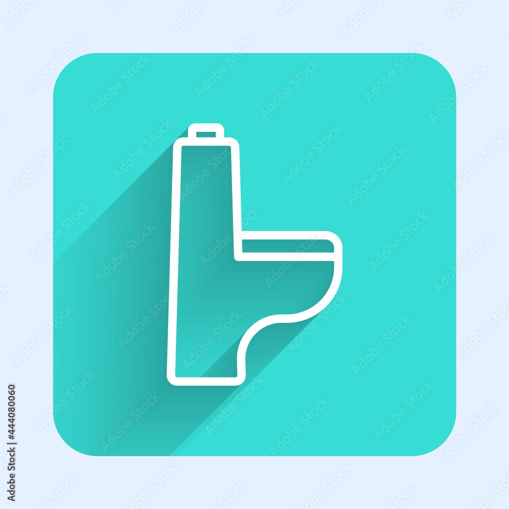 White line Toilet bowl icon isolated with long shadow background. Green square button. Vector White line Toilet bowl icon isolated with long shadow background. Green square button. Vector