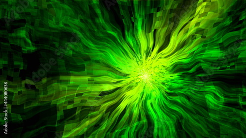 Bright digital flower abstraction - distortion of space with shiny effect, computer generated background, 3D rendering