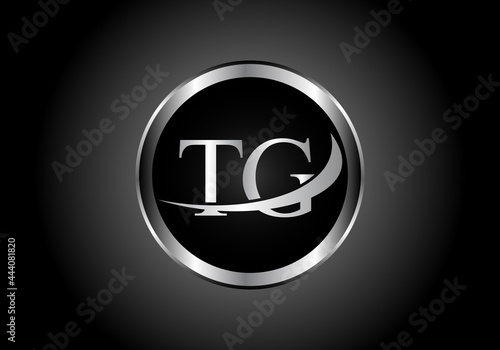 silver letter TG metal combination alphabet logo icon design with grey color on Black and white gradient design for a company or business