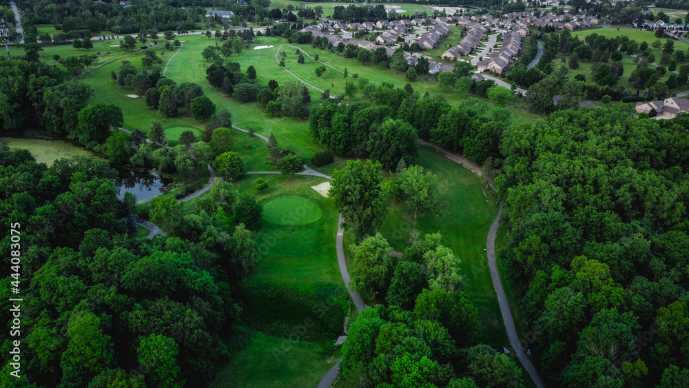 Obraz premium aerial view of golf course and golf holes