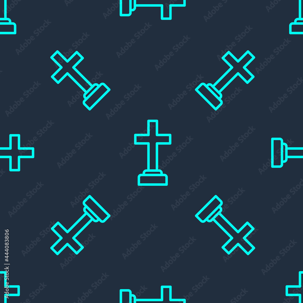 Green line Man graves funeral sorrow icon isolated seamless pattern on blue background. The emotion of grief, sadness, sorrow, death. Vector Green line Man graves funeral sorrow icon isolated seamless pattern on blue background. The emotion of grief, sadness, sorrow, death. Vector