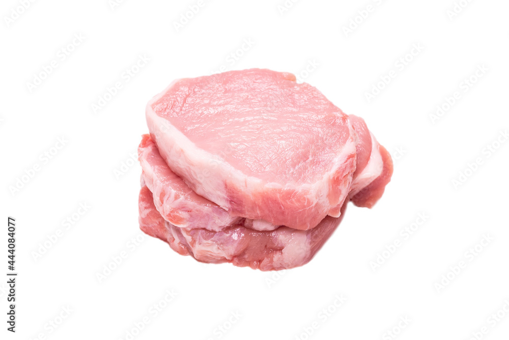 Raw pork pieces isolated on a white background. Raw pork pieces isolated on a white background.