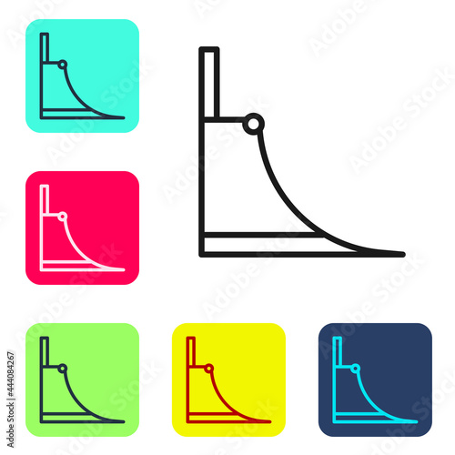 Black line Skate park icon isolated on white background. Set of ramp, roller, stairs for a skatepark. Extreme sport. Set icons in color square buttons. Vector