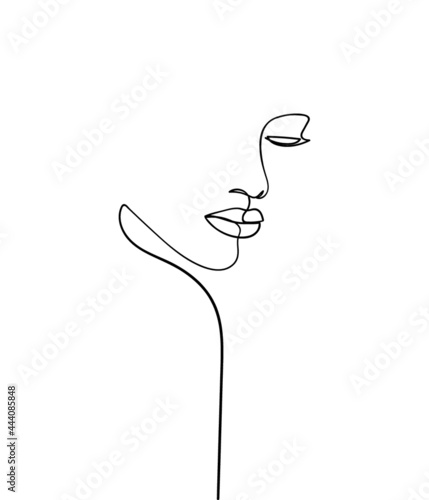 One line drawing face. Abstract woman portrait.  Modern minimalism art. - Vector illustration