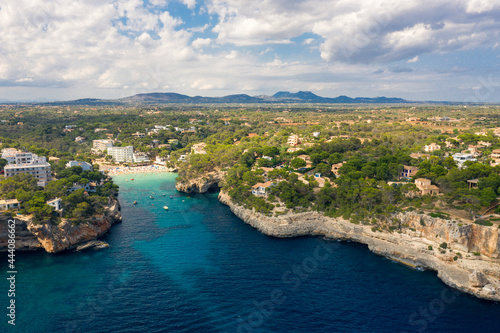 An aerial view on Cala Santanyi beach on Mallorca island in Mediterranean Sea