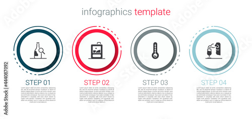 Set Bottle of wine, Cardboard box, Meteorology thermometer and Sommelier. Business infographic template. Vector