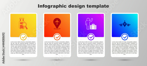 Set Lost baggage, Plane, Tourist with suitcase and . Business infographic template. Vector