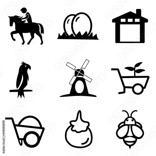 Farm and Agriculture Icons Set  Farmers  Plantation  Gardening  Animals  Objects