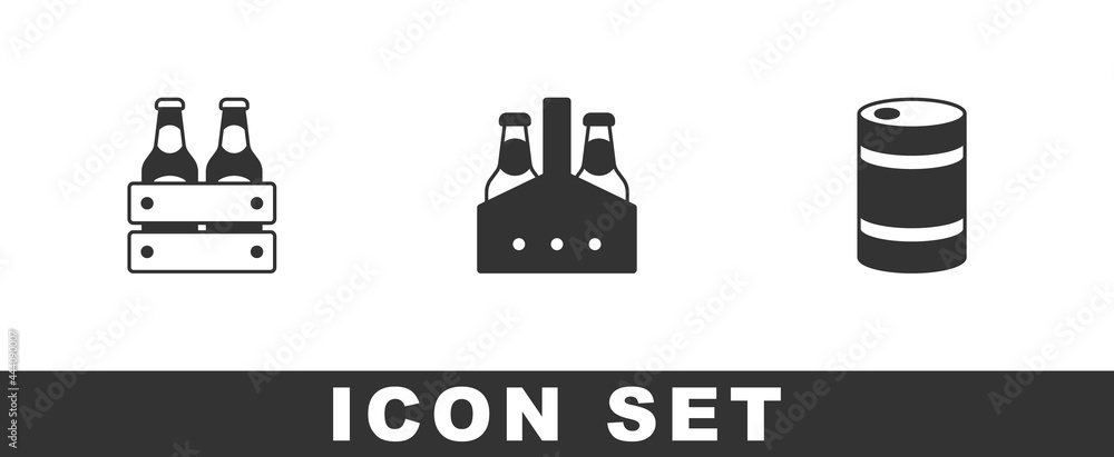 Set Pack of beer bottles, and Metal keg icon. Vector Set Pack of beer bottles, and Metal keg icon. Vector