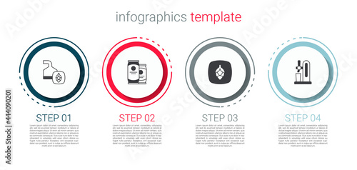 Set Beer brewing process, can, Hop and tap with glass. Business infographic template. Vector