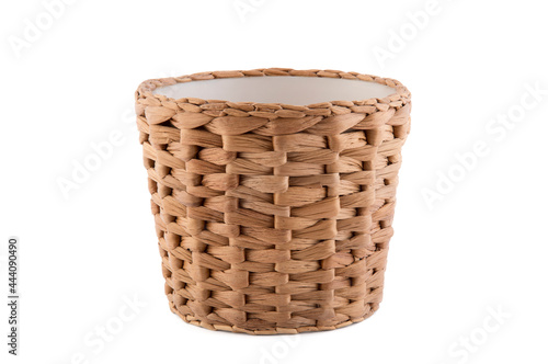 Wicker flowerpot isolated on white background with clipping path