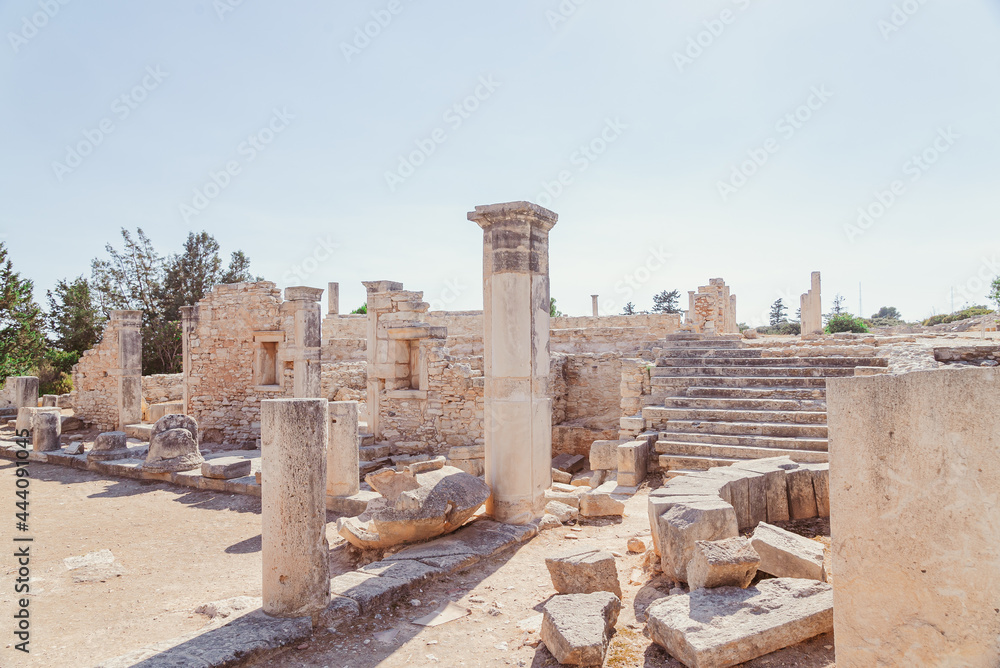 Fototapeta premium Ancient ruins of colonnaded portico in the Sanctuary of Apollo Hylates near Limassol, Cyprus