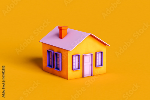 a violet and orange house on orange background photo