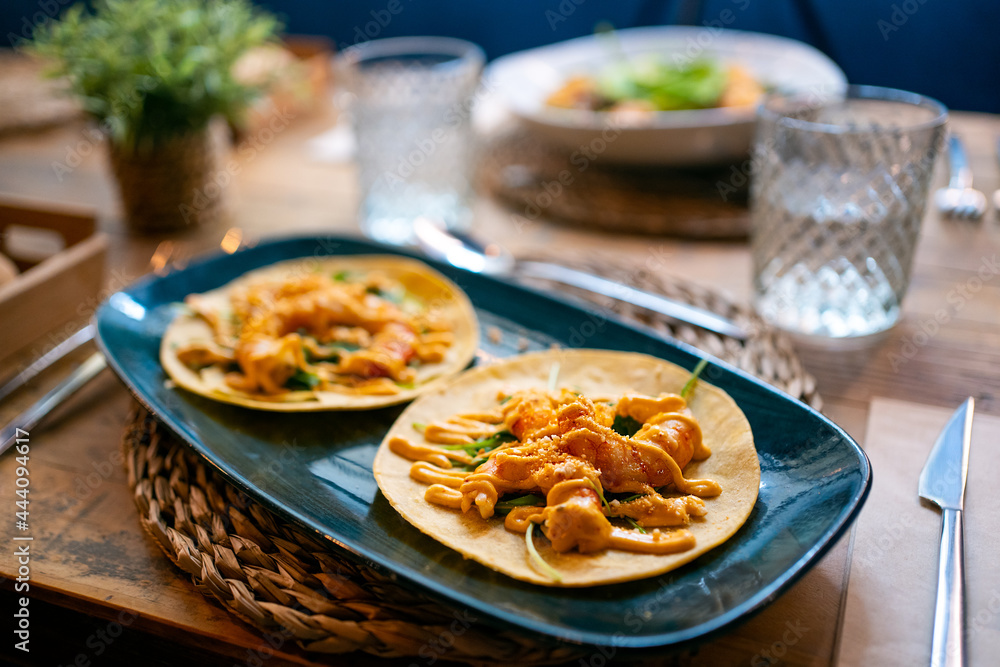 Tasty Mexican Taco With Shrimps. 