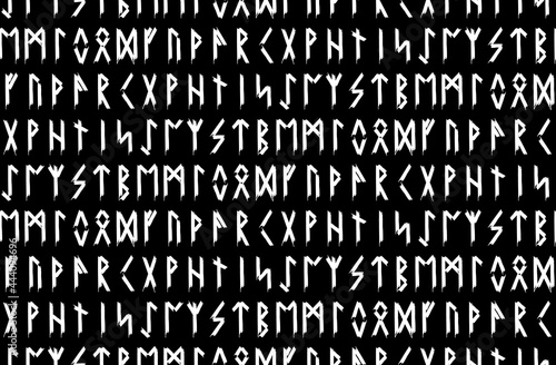 Ethnic Norwegian Icelandic seamless pattern. Runic talismans of the Vikings and northern peoples. Magic and magical runes. Pagan signs. Futhark repeatable background. Vector illustration.