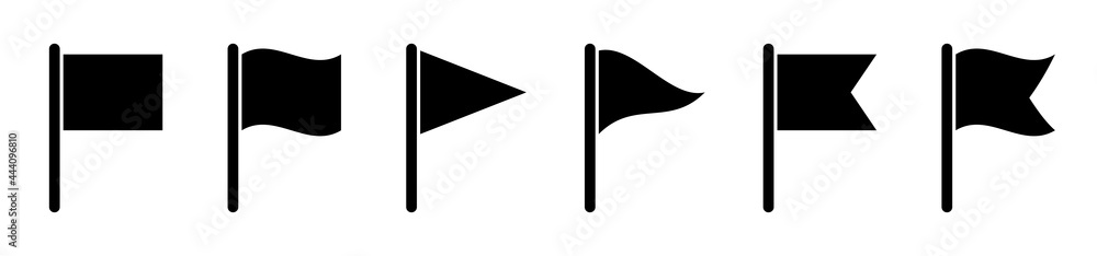 Black flag icon set. Isolated flags symbols on white background. Wave flag silhouette collection. Flat design simple style, vector illustration. Black flag icon set. Isolated flags symbols on white background. Wave flag silhouette collection. Flat design simple style, vector illustration.