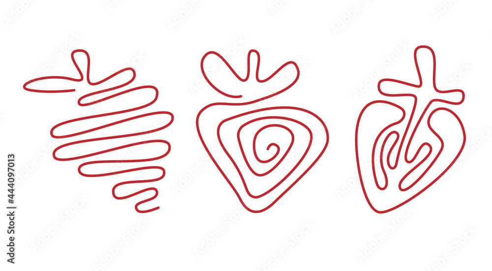 Fototapeta premium Drawing line strawberry on the white background. Continouos doodle. Vector illustration. Set of abstract strawberry