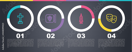 Set line Graves funeral sorrow, Psychology, Psi, Addiction to the drug and Comedy and tragedy masks. Business infographic template. Vector