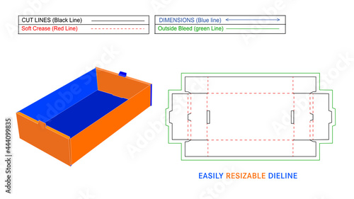 Two side double wall and side lock tray box and cardboad custom box dieline template and 3D vector box