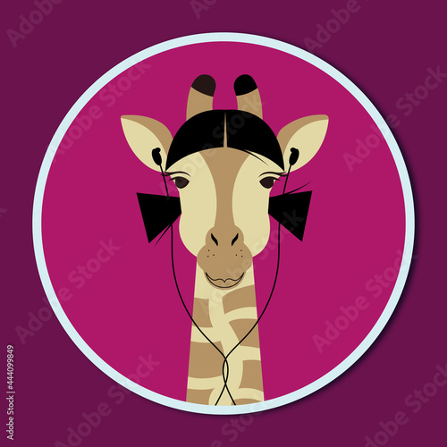 Giraffe Gina - animal avatar. Giraffe avatar in flat style on pink background. The color of clothes, accessories and background can be changed. photo