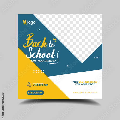 Kids School social media banner, School Students Admission social media post, Back to School admission by social media post banner template Design.