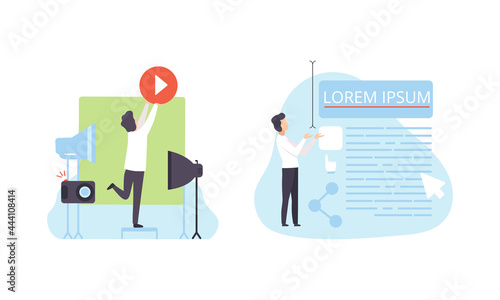 People Creating Video Content, Technology Process of Software Development Flat Vector Illustration