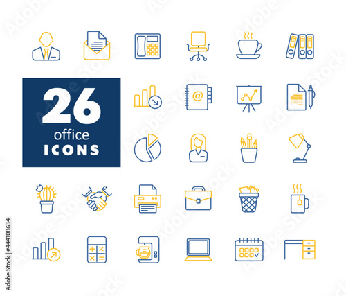 Office outline vector icon set. Office sign