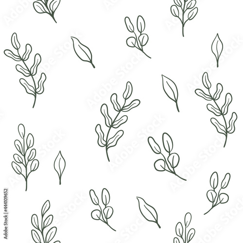 Leaves and branches seamless pattern. Floral background texture. Monochromatic nature design.