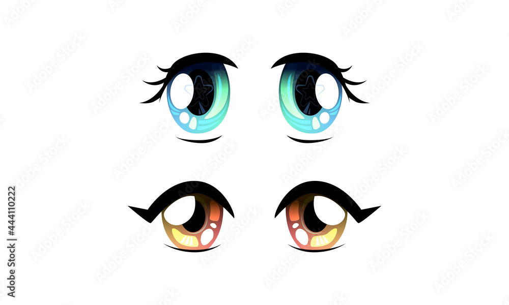 Set of Beautiful Eyes with Shiny Light Reflections in Anime Manga Style Cartoon Vector Illustration Set of Beautiful Eyes with Shiny Light Reflections in Anime Manga Style Cartoon Vector Illustration