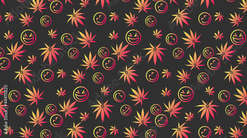 smile faces and leaf of plants pattern