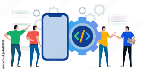 mobile smartphone application apps programming coding development icon symbol of gear line of code or script and programmer developer