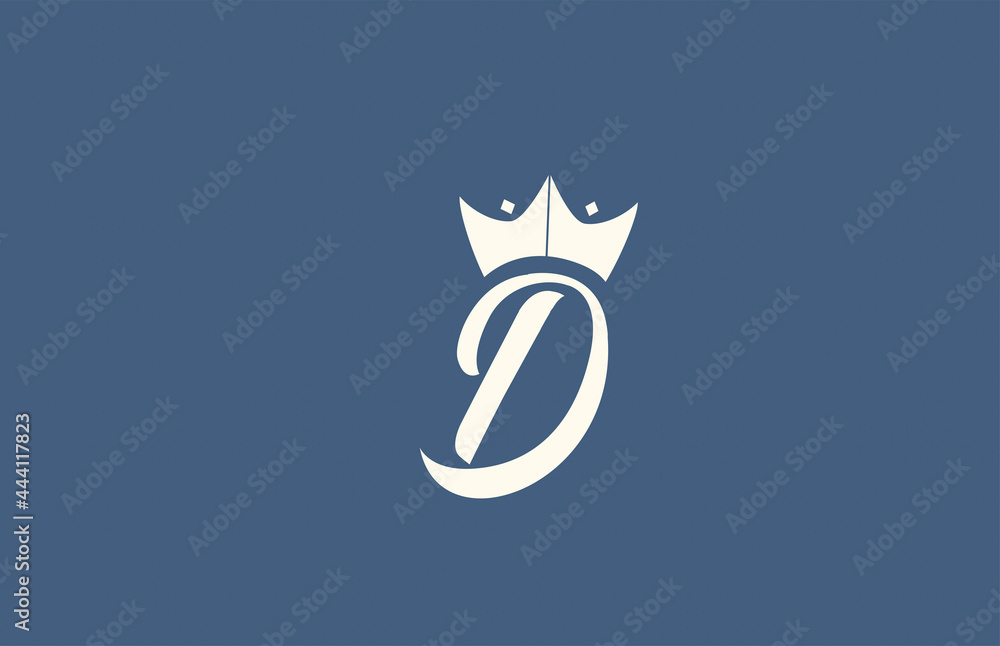 Fototapeta premium yellow blue hand written D alphabet letter logo icon. Business typography with royal style king crown