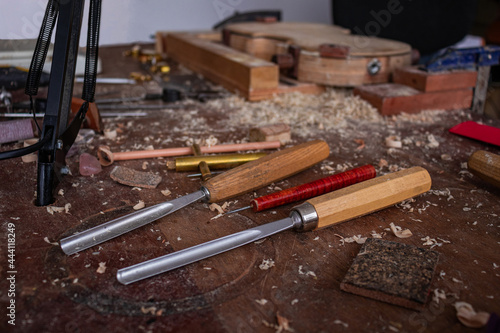 gouge and other tools that luthier use to work on Wood