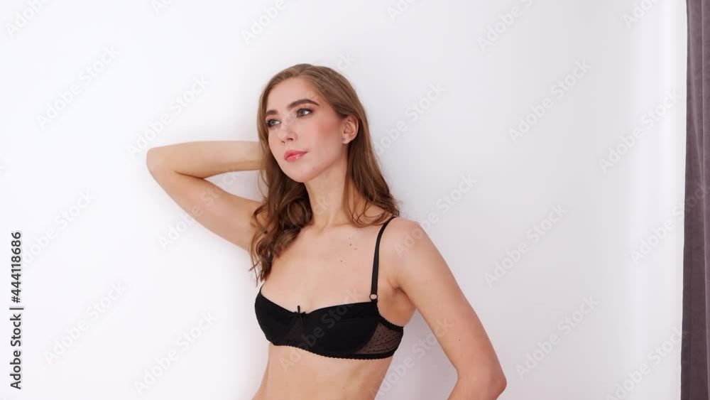 Young girl posing in the afternoon in black underwear indoors Young girl posing in the afternoon in black underwear indoors