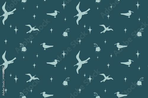 sea background, beach theme fashion seamless pattern, vintage fabric, wrapping with seagull - summer, maritime theme for design