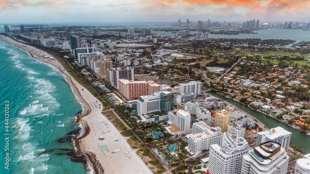 Miami Beach aerial view on a cloudy morning