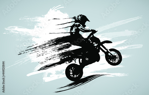 Man riding motobike, extreme sport racing, vector illustration
