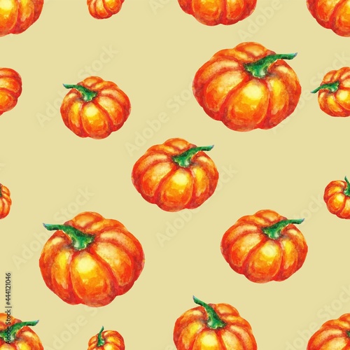 Сute pumpkin seamless pattern Harvest festival watercolor vector