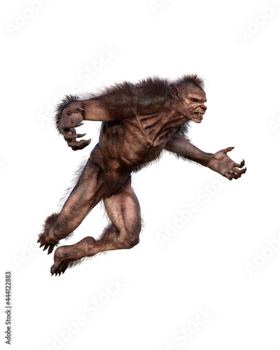 Εκτύπωση καμβά 3D illustration of a werewolf jumping isolated on white.