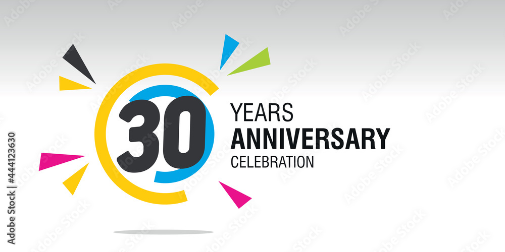 30 Years Anniversary in circle colorful modern logo icon banner white background