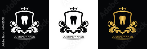 dentist logo template luxury royal vector tooth company decorative emblem with crown	