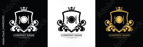 restaurant logo template luxury royal food vector company decorative emblem with crown	