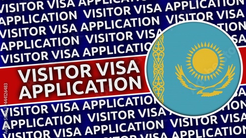 Kazakhstan Circular Flag with Visitor Visa Application Titles - 3D Illustration